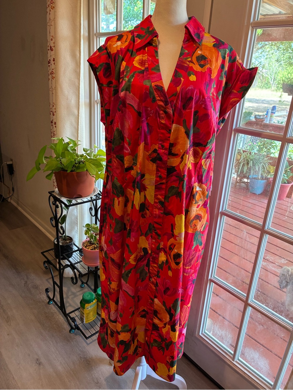 julia jordan Red Floral Button-Front Midi Dress